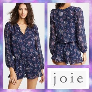 NWT MSRP $368 Joie Silk Cherita Floral Print Split Neck Romper